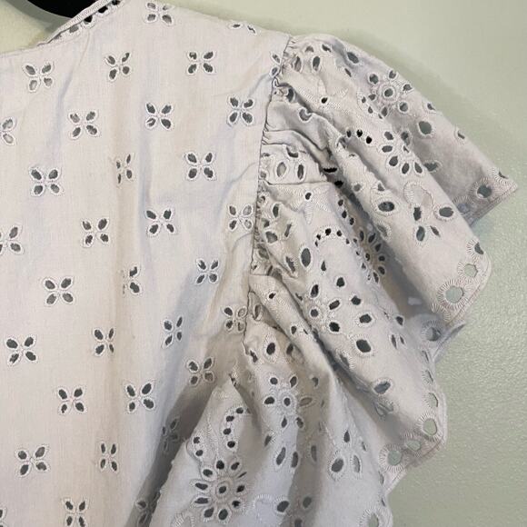 Intermix Wrap Crop Top Size 4 Blue Surplice Eyelet Ruffle Boho Feminine Romantic - Picture 10 of 12